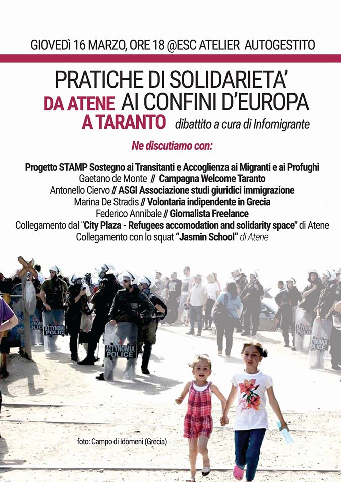Pratiche di solidarietà ai confini d'Europa - da Atene a Taranto